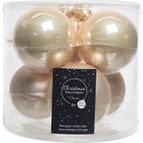 6x Licht parel/champagne glazen kerstballen 8 cm - glans en mat - Glans/glanzende - Kerstboomversiering licht parel/champagne