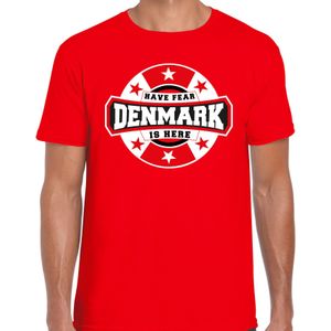 Have fear Denmark is here t-shirt met sterren embleem in de kleuren van de Deense vlag - rood - heren - Denemarken supporter / Deens elftal fan shirt / EK / WK / kleding