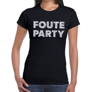 Foute Party zilveren glitter tekst t-shirt zwart dames - foute party kleding