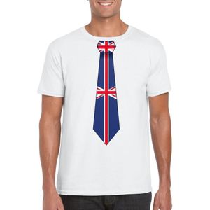 Wit t-shirt met Groot Brittannie vlag stropdas heren -  Engeland supporter