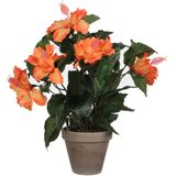 2x stuks hibiscus kunstplanten oranje in keramieken pot H40 x D30 cm cm - Kunstplanten/nepplanten met bloemen
