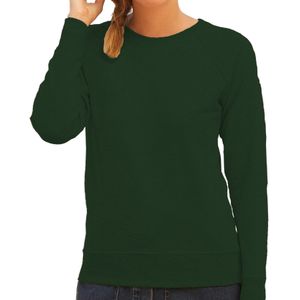 Groene sweater / sweatshirt trui met raglan mouwen en ronde hals voor dames - groen / donkergroen - basic sweaters