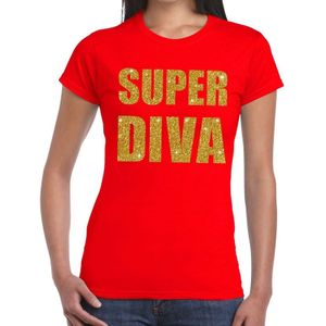 Super Diva gouden glitter tekst t-shirt rood dames - dames shirt Super Diva