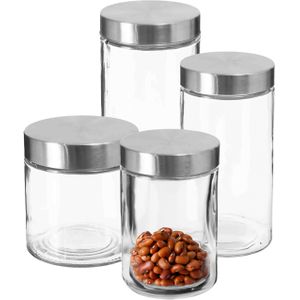 Secret de Gourmet - Set van 8x keuken voorraadbussen/potten glas RVS deksel - 4 formaten