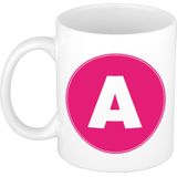 Mok / beker met de letter A roze bedrukking voor het maken van een naam / woord - koffiebeker / koffiemok - namen beker