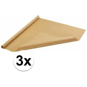 3x Inpakpapier bruin  500 x 70 cm op rol - cadeaupapier