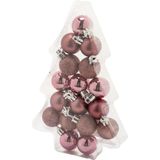 Cosy &amp; Trendy Kerstballen - 17 stuks - kunststof - roze - mat-glans-glitter - 3 cm
