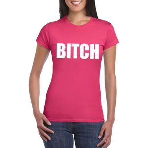 Bitch tekst t-shirt roze dames