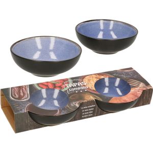 Svenska living tapas schaaltjes - 2x - zwart/blauw - aardewerk - 12 x 4 cm