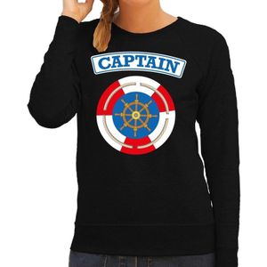 Kapitein/captain verkleed sweater zwart voor dames - maritiem carnaval / feest trui kleding / kostuum