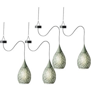 4x stuks groene solar tuinverlichting hanglamp ijzer 21 cm - Solarlampen - Hanglampen - Tuinverlichting