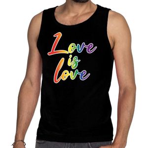Gaypride love is love tanktop/mouwloos shirt  - zwart regenboog singlet voor heren - gaypride