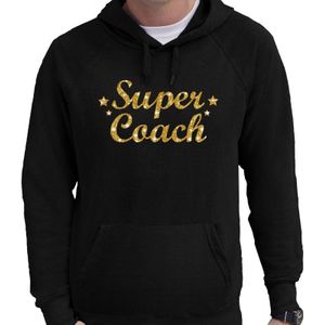 Super coach goud glitter cadeau hoodie zwart voor heren - zwarte supercoach sweater/trui met capuchon