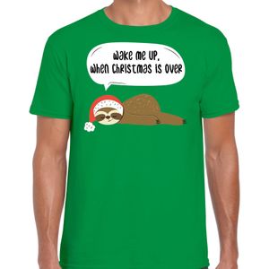 Luiaard Kerstshirt / Kerst t-shirt Wake me up when christmas is over groen voor heren - Kerstkleding / Christmas outfit