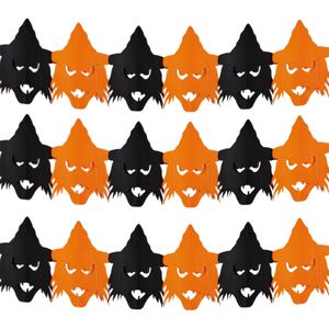 Set van 3x stuks halloween/Horror thema heksen/vogelverschrikkers slinger oranje/zwart 3 meter brandvertragend papier