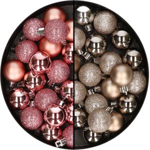 40x stuks kleine kunststof kerstballen roze en champagne 3 cm - Kerstversiering