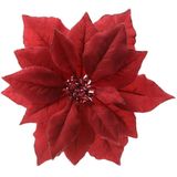 2x Stuks Decoratie Bloemen Kerststerren Rood Glitter Clip 24 cm