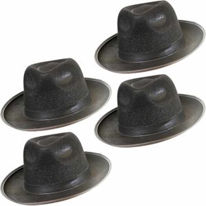 4x stuks zwarte carnaval/verkleed gangster/maffia/blues hoed