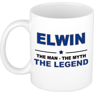 Naam cadeau Elwin - The man, The myth the legend koffie mok / beker 300 ml - naam/namen mokken - Cadeau voor o.a  verjaardag/ vaderdag/ pensioen/ geslaagd/ bedankt