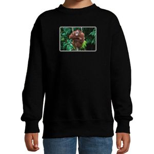 Dieren sweater met apen foto - zwart - voor kinderen - natuur / Orang Oetan aap cadeau trui - sweat shirt / kleding