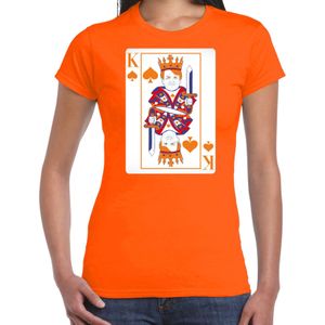 Bellatio Decorations Koningsdag T-shirt voor dames - kaarten koning - oranje - feestkleding