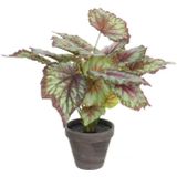 2x Stuks Begonia Kunstplanten Rood In Grijze Sierpot H40 cm X D38 cm