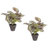2x Stuks Begonia Kunstplanten Rood In Grijze Sierpot H40 cm X D38 cm