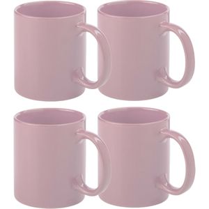 Bellatio Design Koffie mokken/bekers - 8x - keramiek - glans - met oor - oud roze - 370 ml