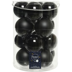 Decoris kerstballen - 26x stuks - glas - zwart - 8 cm