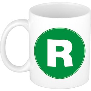 Mok / beker met de letter R groene bedrukking voor het maken van een naam / woord - koffiebeker / koffiemok - namen beker