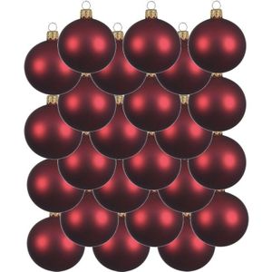 24x Donkerrode glazen kerstballen 6 cm - Mat/matte - Kerstboomversiering donkerrood