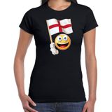 Engeland emoticon t-shirt met Engelse vlag - zwart  - dames - Engeland fan / supporter shirt - EK / WK