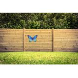 Tuindecoratie vlinder van metaal blauw 48 cm - Muur/wand/schutting - Dierenbeelden vlinders
