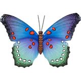 Tuindecoratie vlinder van metaal blauw 48 cm - Muur/wand/schutting - Dierenbeelden vlinders