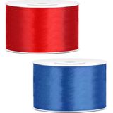 Sierlinten/cadeaulinten/satijnen linten - Set 2x stuks - rood en kobalt blauw - 38 mm x 25 meter