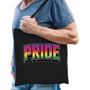 Bellatio Decorations Gay Pride tas voor heren - zwart - katoen - 42 x 38 cm - regenboog - LHBTI