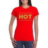 Rood Hot shirt in gouden glitter letters dames