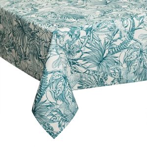 Tafelkleed van polyester rechthoekig 240 x 140 cm - petrol blauw met print  - Eettafel tafellakens