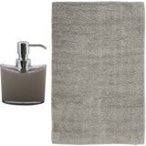 MSV badkamer droogloop mat/tapijt - Sienna - 40 x 60 cm - bijpassende kleur zeeppompje - beige