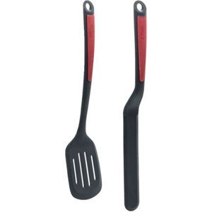 5Five Keukengerei bakspatel/bakspaan - set 2x - kunststof - zwart/rood - 34 en 36 cm