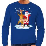 Grote maten foute kersttrui / sweater dronken kerstman en rendier Rudolf - blauw voor heren - Kersttruien / Kerst outfit
