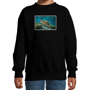 Dieren sweater met schildpadden foto - zwart - voor kinderen - natuur / zeeschildpad cadeau trui