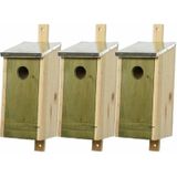 Set van 3 houten vogelhuisjes/nestkastjes met lichtgroene voorzijde en metalen dakje 26 cm - Vogelhuisjes tuindecoraties