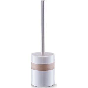 Zeller WC/Toiletborstel in houder keramiek - wit met beige band - 9 x 33 cm