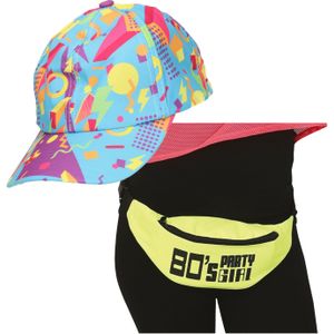 Foute 80s/90s party verkleed set - dames - retro pet en heuptasje - jaren 80/90 verkleed accessoires