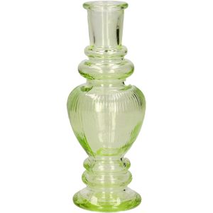 Kaarsen kandelaar Venice - gekleurd glas - ribbel lichtgroen - D5,7 x H15 cm