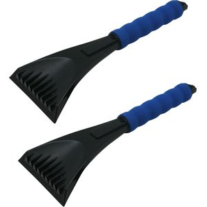 2x stuks kunststof ijskrabber zwart/blauw met softgrip handvat 28 cm - Ruiten krabbers - Auto accessoires winter