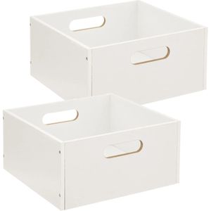 Set van 2x stuks opbergmand/kastmand 14 liter wit van hout 31 x 31 x 15 cm - Opbergboxen - Vakkenkast manden