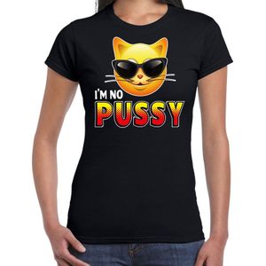 Funny emoticon t-shirt I am no pussy zwart voor dames - Fun / cadeau shirt