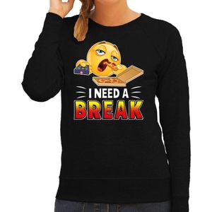 Funny emoticon sweater I need a break zwart voor dames -  Fun / cadeau trui